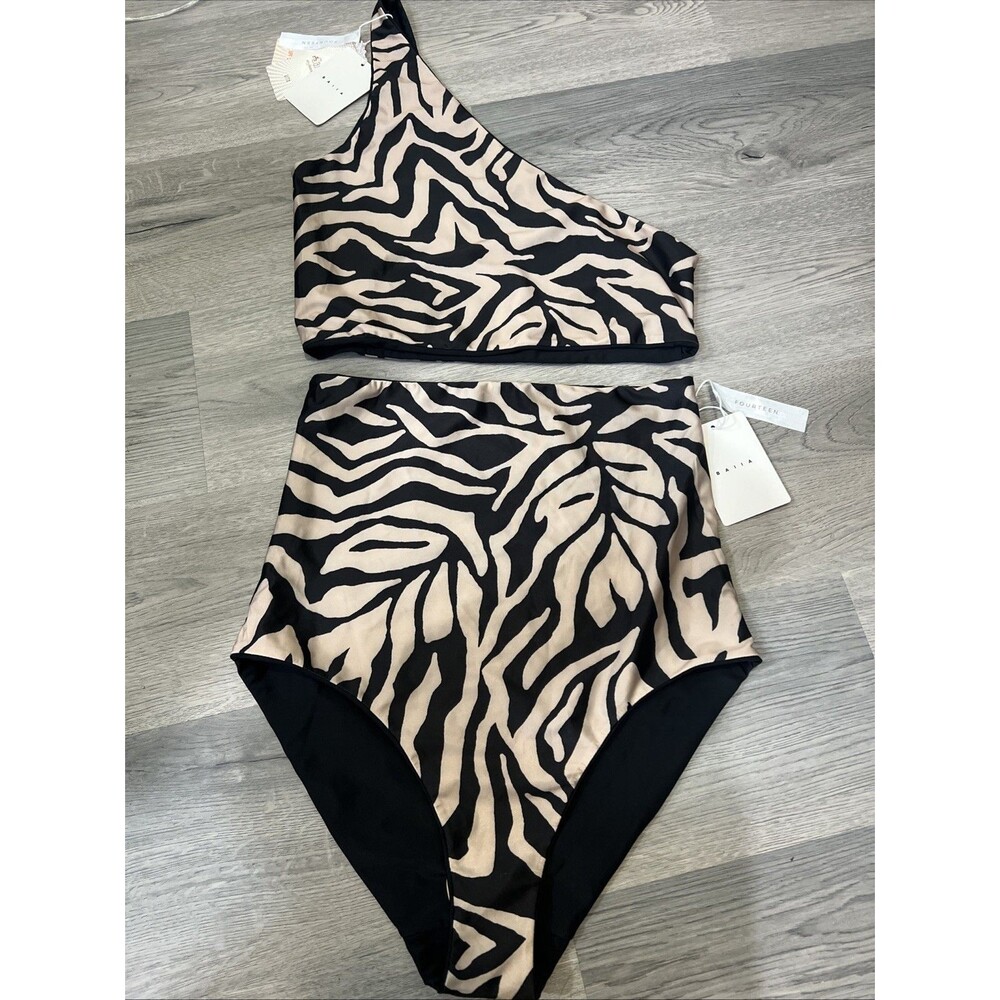 NWT BAIIA Valencia Two Piece Swimsuit Zebra Print Reversible AU 14 - US 10